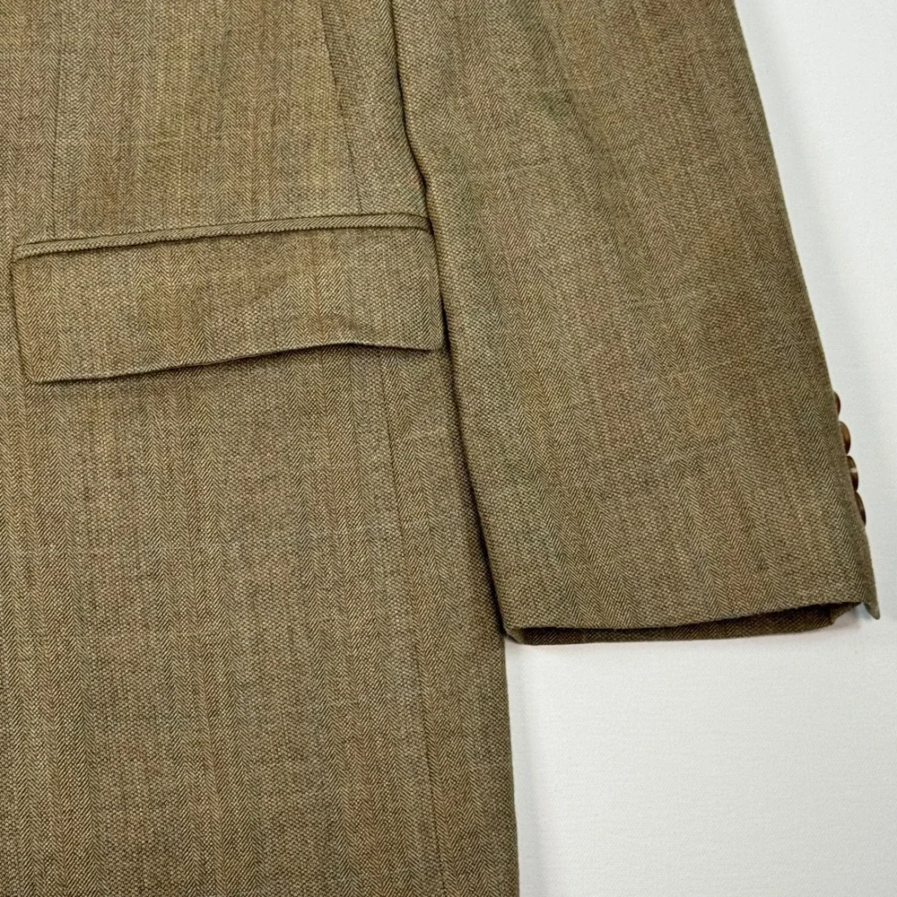 Lauren Ralph Lauren Mens 44L Silk Wool Herringbone Blazer Sport Coat Tan Brown